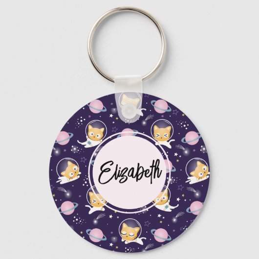 かわいい子猫の宇宙飛行士パターン キーホルダー (正面)