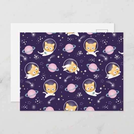 かわいい子猫の宇宙飛行士パターン シーズンポストカード (正面/裏面)