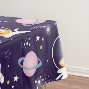 かわいい子猫の宇宙飛行士パターン テーブルクロス