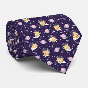 かわいい子猫の宇宙飛行士パターン ネクタイ