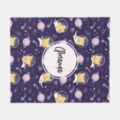 かわいい子猫の宇宙飛行士パターン フリースブランケット (正面(横))