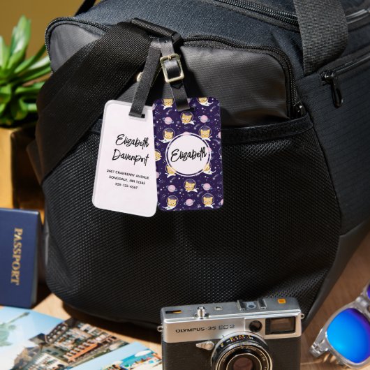 かわいい子猫の宇宙飛行士パターン ラゲッジタグ (正面&裏面)