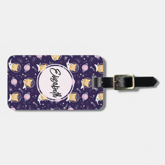 かわいい子猫の宇宙飛行士パターン ラゲッジタグ (正面横)