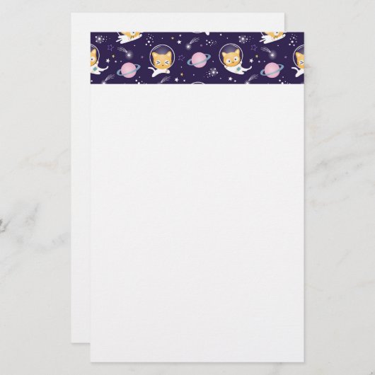 かわいい子猫の宇宙飛行士パターン 便箋 (正面/裏面)