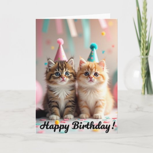 かわいい子猫の帽子 誕生日カード カード (正面)