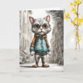 かわいい子猫の散歩 ブランク カード (黄色い花)