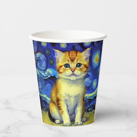 かわいい子猫の星空 ゴッホ 紙コップ (正面)