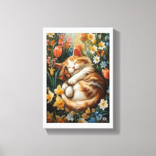 かわいい子猫の春の花- Perfect Cat Day キャンバスプリント (正面)