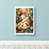 かわいい子猫の春の花- Perfect Cat Day キャンバスプリント (インサイチュ (ウッドフロア))