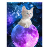 かわいい子猫の月、星、白熱［赤熱］光を放つ宇宙 フォトプリント            (正面)