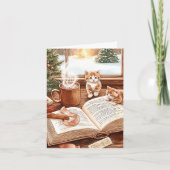 かわいい子猫の水の色のクリスマス シーズンカード (正面)