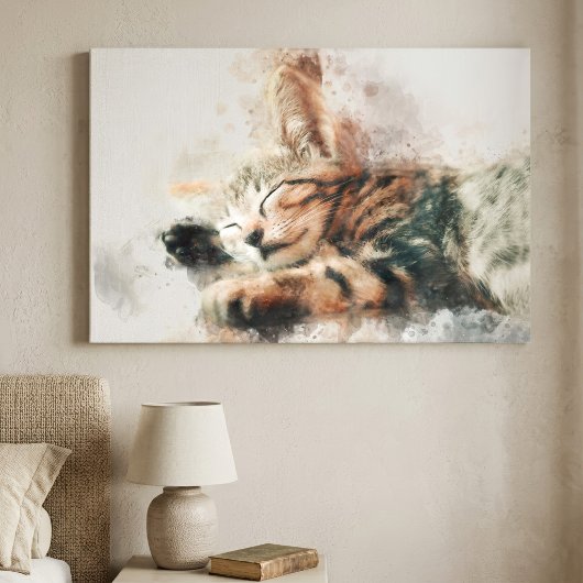 かわいい子猫の水彩画 睡眠 キャンバスプリント
