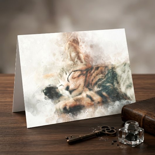 かわいい子猫の水彩画 睡眠 サンキューカード