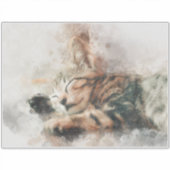 かわいい子猫の水彩画 睡眠 シール (正面)