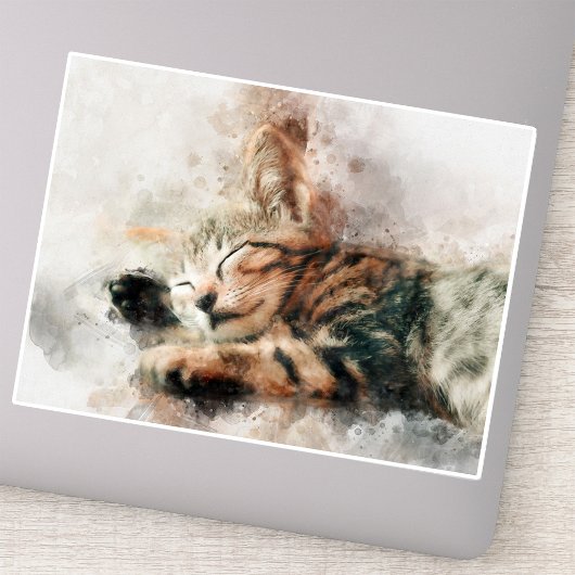 かわいい子猫の水彩画 睡眠 シール