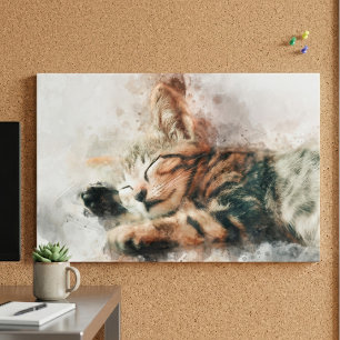 かわいい子猫の水彩画 睡眠 ポスター