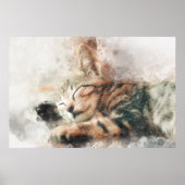 かわいい子猫の水彩画 睡眠 ポスター (正面)