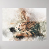 かわいい子猫の水彩画 睡眠 ポスター (正面)