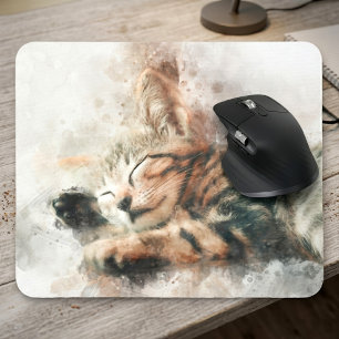 かわいい子猫の水彩画 睡眠 マウスパッド
