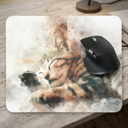 かわいい子猫の水彩画 睡眠 マウスパッド