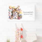 かわいい子猫の水彩画 誕生日パーティー ウェルカム 横断幕 (インサイチュ)