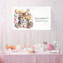 かわいい子猫の水彩画 誕生日パーティー ウェルカム