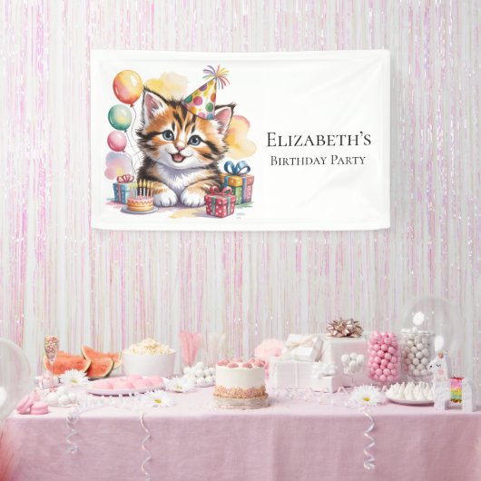 かわいい子猫の水彩画 誕生日パーティー ウェルカム 横断幕 (パーティー)