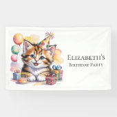 かわいい子猫の水彩画 誕生日パーティー ウェルカム 横断幕 (横)
