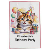 かわいい子猫の水彩画 誕生日パーティー ミディアムペーパーバッグ (正面)