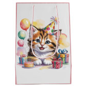 かわいい子猫の水彩画 誕生日パーティー ミディアムペーパーバッグ (裏面)