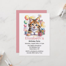 かわいい子猫の水彩画 誕生日パーティー