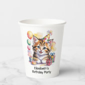 かわいい子猫の水彩画 誕生日パーティー 紙コップ (正面)
