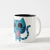 かわいい子猫の猫およびブタ ツートーンマグカップ (正面右)