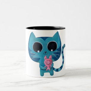 かわいい子猫の猫およびブタ ツートーンマグカップ