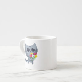 かわいい子猫の猫および花 エスプレッソカップ