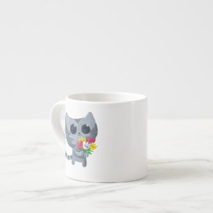 かわいい子猫の猫および花 エスプレッソカップ