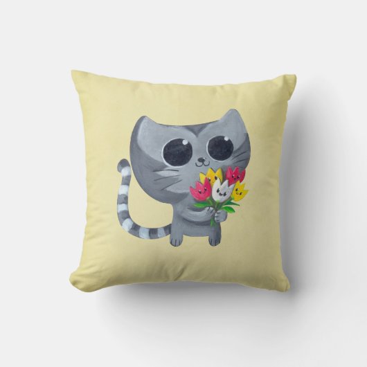 かわいい子猫の猫および花 クッション (正面)