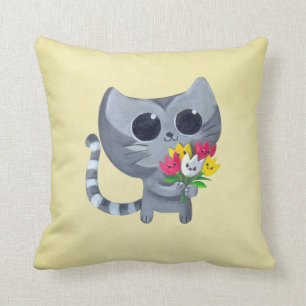 かわいい子猫の猫および花 クッション