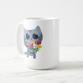 かわいい子猫の猫および花 コーヒーマグカップ (正面左)