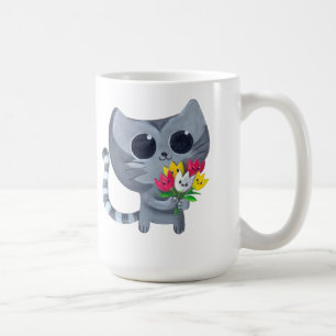 かわいい子猫の猫および花 コーヒーマグカップ