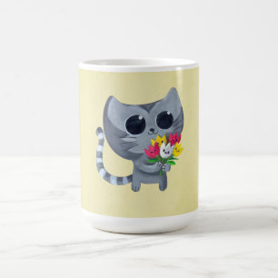 かわいい子猫の猫および花 コーヒーマグカップ