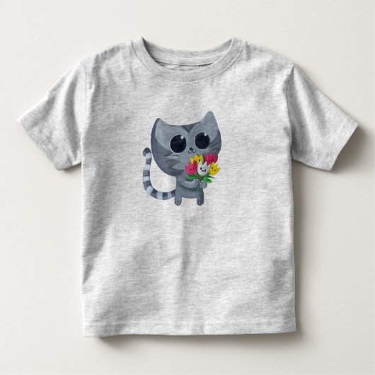 かわいい子猫の猫および花 トドラーTシャツ (正面)
