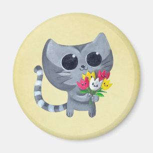 かわいい子猫の猫および花 マグネット