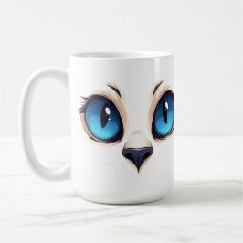 かわいい子猫の目のアップ カートゥーン猫の顔のイラスト コーヒーマグカップ