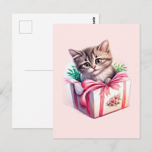 かわいい子猫の箱の誕生日プレゼント ポストカード (正面/裏面)