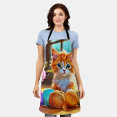 かわいい子猫の糸 エプロン (着用した状態)