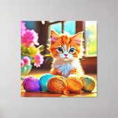 かわいい子猫の糸 キャンバスプリント (正面)