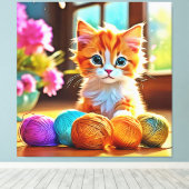 かわいい子猫の糸 キャンバスプリント (インサイチュ (ウッドフロア))