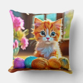 かわいい子猫の糸 クッション (正面)