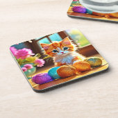かわいい子猫の糸 コースター (左側)